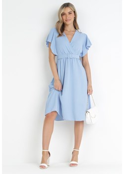Niebieska Sukienka z Kopertowym Dekoltem i Paskiem Sizue ze sklepu Born2be Odzież w kategorii Sukienki - zdjęcie 159007994