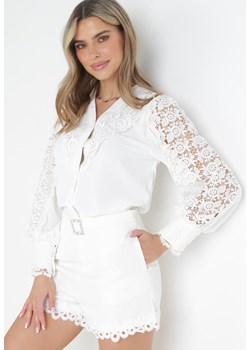 Biała Koszula z Ażurowymi Wstawkami Lilecca ze sklepu Born2be Odzież w kategorii Koszule damskie - zdjęcie 159008114