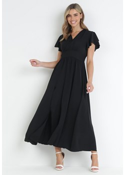 Czarna Rozkloszowana Sukienka z Kopertowym Dekoltem Hanriette ze sklepu Born2be Odzież w kategorii Sukienki - zdjęcie 159008144