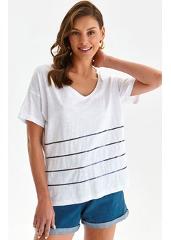 T-shirt na krótki rękaw z paskami SPO5967, Kolor biały, Rozmiar 34, Top Secret ze sklepu Primodo w kategorii Bluzki damskie - zdjęcie 159045734