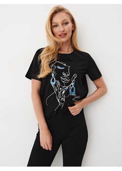 Mohito - Bawełniany t-shirt z nadrukiem - Czarny ze sklepu Mohito w kategorii Bluzki damskie - zdjęcie 159049180