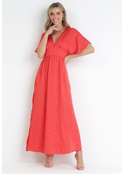 Czerwona Sukienka Maxi w Kropki z Gumką w Pasie i Rozcięciami Crasses ze sklepu Born2be Odzież w kategorii Sukienki - zdjęcie 159067872