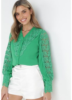 Zielona Koszula z Ażurowymi Wstawkami Lilecca ze sklepu Born2be Odzież w kategorii Koszule damskie - zdjęcie 159067922