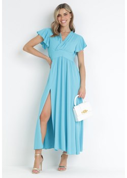 Niebieska Rozkloszowana Sukienka z Kopertowym Dekoltem Hanriette ze sklepu Born2be Odzież w kategorii Sukienki - zdjęcie 159067933