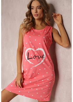 Różowa Koszula Nocna Bez Rękawów w Serduszkowy Wzór Velisa ze sklepu Renee odzież w kategorii Koszule nocne - zdjęcie 159071233