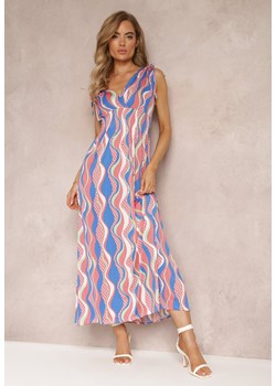 Różowo-Niebieska Wiskozowa Sukienka Maxi z Gumkami w Pasie i Ściągaczami na Ramionach Kaesa ze sklepu Renee odzież w kategorii Sukienki - zdjęcie 159071454