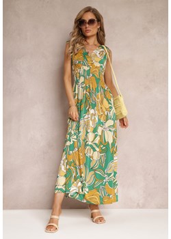 Zielona Wiskozowa Sukienka Maxi w Kwiaty z Gumką w Talii Briele ze sklepu Renee odzież w kategorii Sukienki - zdjęcie 159071464