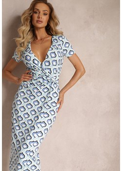 Jasnoniebieska Kopertowa Sukienka w Geometryczny Wzór Cosma ze sklepu Renee odzież w kategorii Sukienki - zdjęcie 159071514