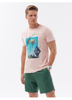T-shirt męski bawełniany z nadrukiem - różowa V2 S1738 ze sklepu ombre w kategorii T-shirty męskie - zdjęcie 159082492