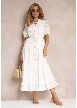Biała Rozkloszowana Sukienka Koszulowa Maxi z Falbanką Myracle ze sklepu Renee odzież w kategorii Sukienki - zdjęcie 159089550