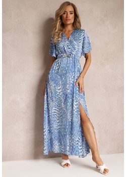 Niebieska Sukienka Maxi z Kopertowym Dekoltem i Gumką w Pasie Viadu ze sklepu Renee odzież w kategorii Sukienki - zdjęcie 159096512
