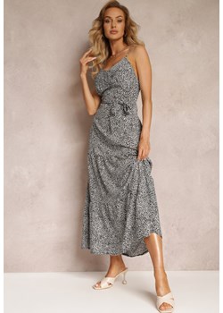 Czarna Kwiecista Sukienka Maxi na Regulowanych Ramiączkach z Materiałowym Paskiem Phoebilu ze sklepu Renee odzież w kategorii Sukienki - zdjęcie 159096542