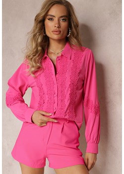 Różowa Koszula z Długimi Rękawami Zdobiona Koronką Zinnintha ze sklepu Renee odzież w kategorii Koszule damskie - zdjęcie 159096842