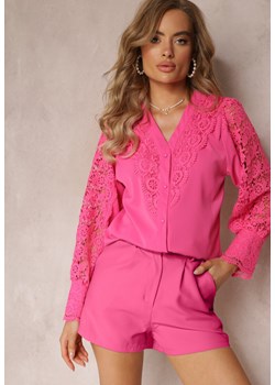 Różowa Ażurowa Koszula z Szerokimi Mankietami Sophalla ze sklepu Renee odzież w kategorii Koszule damskie - zdjęcie 159096862