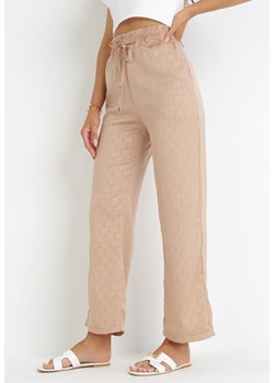 Ciemnobeżowe Szerokie Spodnie z Gumką w Pasie Moti ze sklepu Born2be Odzież w kategorii Spodnie damskie - zdjęcie 159097143