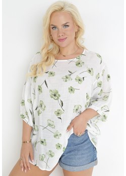Biało-Zielona Bluzka z Krótkim Rękawem w Kwiaty Neitta ze sklepu Born2be Odzież w kategorii Bluzki damskie - zdjęcie 159097203