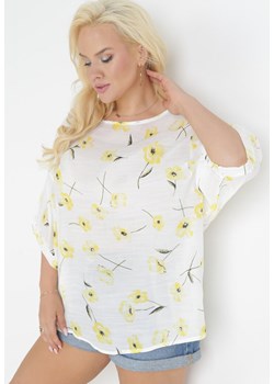 Biało-Żółta Bluzka z Krótkim Rękawem w Kwiaty Neitta ze sklepu Born2be Odzież w kategorii Bluzki damskie - zdjęcie 159097223