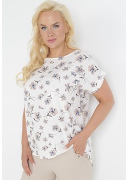 Biała Bluzka Oversize w Kwiaty z Krótkim Rękawem Suzane ze sklepu Born2be Odzież w kategorii Bluzki damskie - zdjęcie 159097263