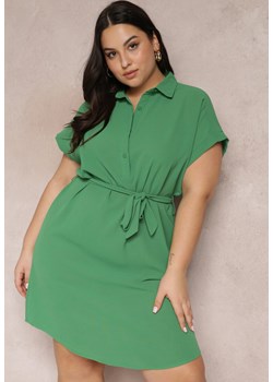 Zielona Sukienka Koszulowa Wiązana w Pasie z Krótkimi Rękawami Wellwood ze sklepu Renee odzież w kategorii Sukienki - zdjęcie 159100783