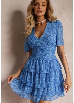 Niebieska Sukienka Mini z Falbankami i Marszczeniem w Talii Kraisa ze sklepu Renee odzież w kategorii Sukienki - zdjęcie 159100880