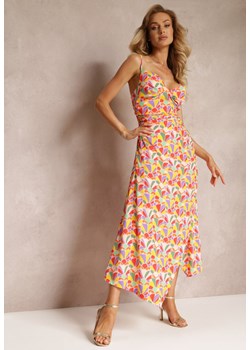 Różowo-Żółta Wzorzysta Sukienka Maxi na Ramiączkach z Gumkami na Plecach Zinela ze sklepu Renee odzież w kategorii Sukienki - zdjęcie 159100910
