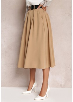 Beżowa Spódnica Rozkloszowana z Paskiem Tenga ze sklepu Renee odzież w kategorii Spódnice - zdjęcie 159113443