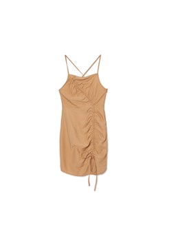 Cropp - Sukienka na ramiączkach z marszczeniem - brązowy ze sklepu Cropp w kategorii Sukienki - zdjęcie 159120743