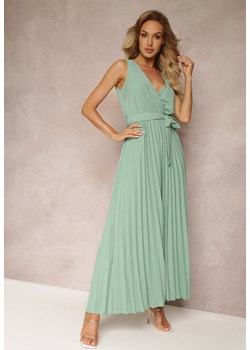 Zielona Rozkloszowana Sukienka Maxi z Plisowanym Dołem i Gumką w Talii Sare ze sklepu Renee odzież w kategorii Sukienki - zdjęcie 159125003