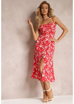 Czerwona Sukienka Midi w Kwiaty na Cienkich Ramiączkach Teyen ze sklepu Renee odzież w kategorii Sukienki - zdjęcie 159125023