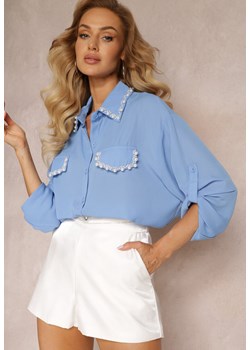 Niebieska Koszula z Perełkami przy Kołnierzu i Kieszeniach Dieudonne ze sklepu Renee odzież w kategorii Koszule damskie - zdjęcie 159125053