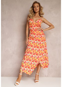 Pomarańczowa Wzorzysta Sukienka Maxi na Ramiączkach z Gumkami na Plecach Zinela ze sklepu Renee odzież w kategorii Sukienki - zdjęcie 159131423
