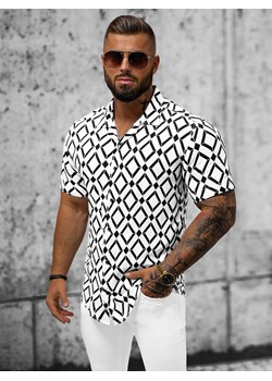 Koszula męska z krótkim rękawem biało-czarna OZONEE E/1400/139Z ze sklepu ozonee.pl w kategorii Koszule męskie - zdjęcie 159131840