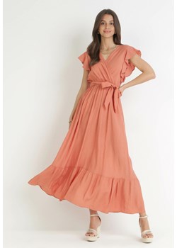 Pomarańczowa Rozkloszowana Sukienka z Wiązanym Paskiem Nonru ze sklepu Born2be Odzież w kategorii Sukienki - zdjęcie 159133232