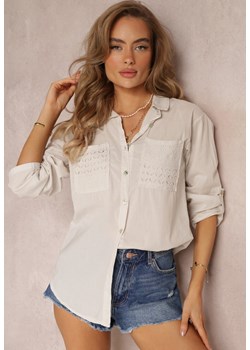 Jasnobeżowa Koszula z Ozdobnymi Kieszeniami z Bawełny Galiana ze sklepu Renee odzież w kategorii Koszule damskie - zdjęcie 159133380