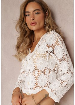 Biała Ażurowa Bluzka Zapinana na Guziki z Bawełny Maikena ze sklepu Renee odzież w kategorii Bluzki damskie - zdjęcie 159133410
