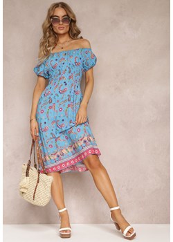 Niebieska Bawełniana Sukienka Hiszpanka z Gumką w Pasie i Wzorem Paisley Maggies ze sklepu Renee odzież w kategorii Sukienki - zdjęcie 159133470