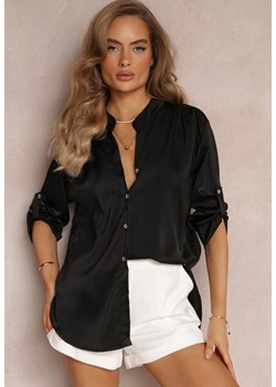 Czarna Wiskozowa Koszula z Podpinanymi Rękawami i Dłuższym Tyłem Scilli ze sklepu Renee odzież w kategorii Koszule damskie - zdjęcie 159133584