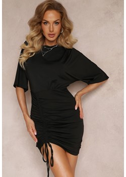 Czarna Sukienka Mini ze Ściągaczem i Rękawem Typu Nietoperz Yarleta ze sklepu Renee odzież w kategorii Sukienki - zdjęcie 159133623