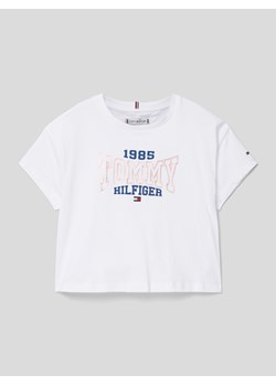 T-shirt z bawełny z detalami z logo ze sklepu Peek&Cloppenburg  w kategorii Bluzki dziewczęce - zdjęcie 159157753