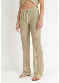 Złote Ażurowe Spodnie z Szerokimi Nogawkami i Sznurkiem w Pasie Delmar ze sklepu Born2be Odzież w kategorii Spodnie damskie - zdjęcie 159160864