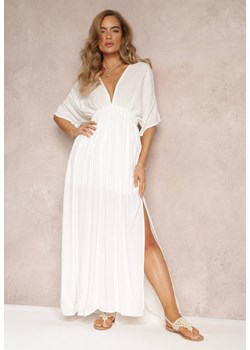 Biała Rozkloszowana Sukienka Maxi z Gumką w Talii z Lnu i Wiskozy Jackina ze sklepu Renee odzież w kategorii Sukienki - zdjęcie 159161181