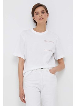 Calvin Klein t-shirt bawełniany kolor beżowy ze sklepu ANSWEAR.com w kategorii Bluzki damskie - zdjęcie 159161394