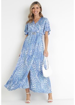 Niebieska Kopertowa Sukienka Maxi z Gumką w Talii i Elastycznym Paskiem Lahelli ze sklepu Born2be Odzież w kategorii Sukienki - zdjęcie 159164691