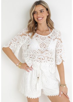 Biała Koronkowa Bluzka z Szerokimi Rękawami z Bawełny Maiara ze sklepu Born2be Odzież w kategorii Bluzki damskie - zdjęcie 159165131