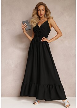 Czarna Długa Sukienka Maxi z Falbaną na Dole i Gumką w Talii Sherrie ze sklepu Renee odzież w kategorii Sukienki - zdjęcie 159165351