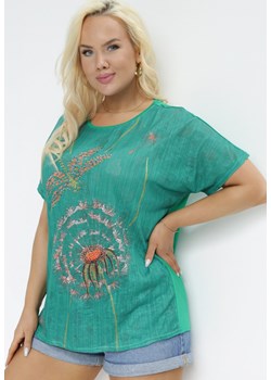 Zielony T-shirt z Nadrukiem z Cyrkonii Anatisa ze sklepu Born2be Odzież w kategorii Bluzki damskie - zdjęcie 159168421