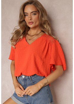 Pomarańczowa Bluzka z Koronkowymi Wstawkami na Ramionach Sufia ze sklepu Renee odzież w kategorii Bluzki damskie - zdjęcie 159168473