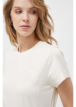 Gant t-shirt bawełniany kolor beżowy ze sklepu ANSWEAR.com w kategorii Bluzki damskie - zdjęcie 159169070