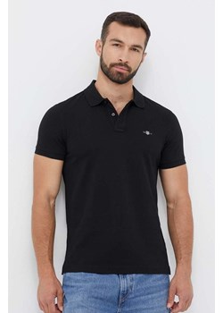 Gant polo bawełniane kolor czarny gładki ze sklepu ANSWEAR.com w kategorii T-shirty męskie - zdjęcie 159169092
