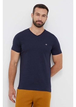 Gant t-shirt bawełniany kolor granatowy gładki ze sklepu ANSWEAR.com w kategorii T-shirty męskie - zdjęcie 159169141